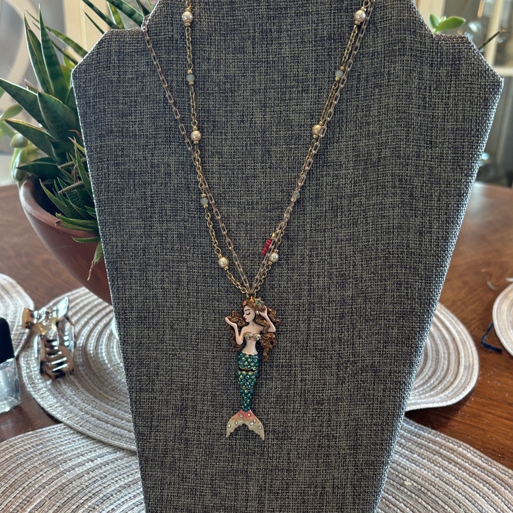 Betsey Johnson  Mermaid Pendant Necklace with Gold and Green Accents